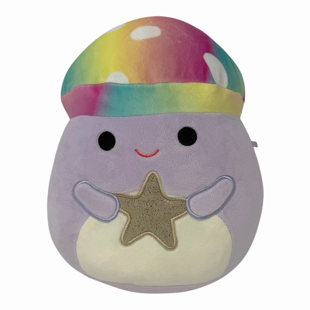 Squishmallows Purple Mushroom Rainbow Tie Dye Cap Gold Star Plush Jazwares